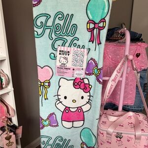 Hello Kitty Plush Blanket with Pink and Blue Accents